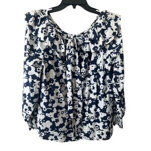 NWT Marc Jacobs Navy & White Floral Button Front Ruffled Collar Shirt Size 6
